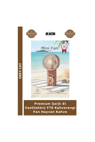 Premium Şarjlı El Vantilatörü F70 Kahverengi Fan Hayvan Kahve