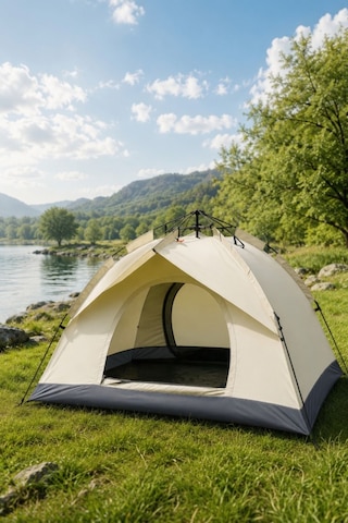 2 3 Kişilik Otomatik Kamp Çadırı 200x150x120 Cm Çift Katmanlı Su Geçirmez Ac6634 Outdoor Çadır Krem