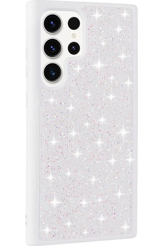 Zore Galaxy S23 Ultra Uyumlu Parlak Taşlı Tasarım Pırlanta Msra Kılıf-beyaz Beyaz