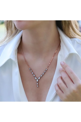 Damla Elmas Montür Modeli Rose Gold Gümüş Set Gümüş