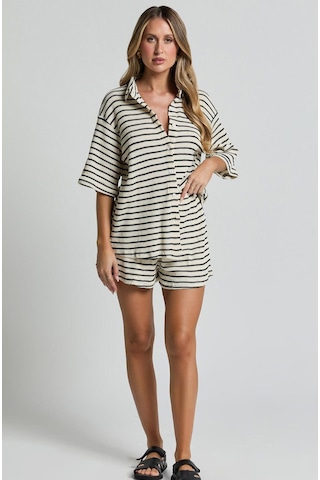 Madmext Beyaz Kadın Şort Gömlek Takım Mg2328 Beyaz