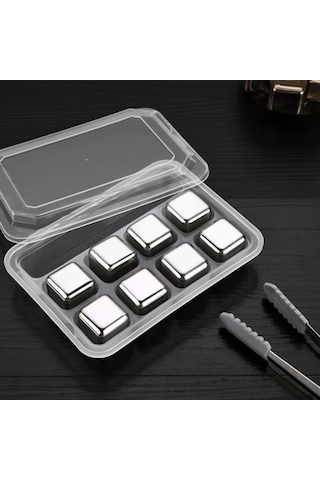 Fastbuy Kkmoon 8 Adet Paslanmaz Çelik Buz Küleri - Gri, Yeniden Kullanılabilir Çok Renkli