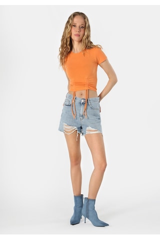 Colins Slim Fit Yuvarlak Yaka Düz Kadın Turuncu Kısa Kol Tişört Cl1063348 Q1.v1 Ora Turuncu