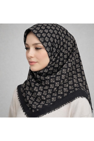 Sinem Emprime Koton Eşarp - Siyah / Karamel-06289 Siyah-Kahve