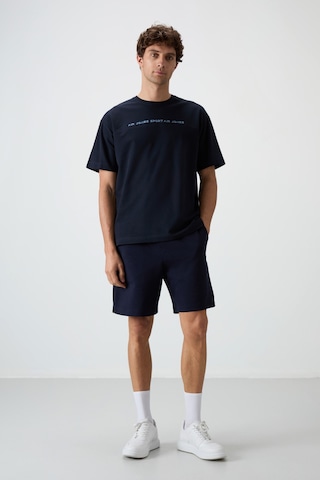 Air Jones Tommy Life Lacivert Pamuklu Kalın Yüzeyi Dokulu Oversize Fit Baskılı Erkek T-shirt - 88371 Lacivert