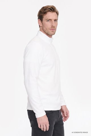 AC&Co / Altınyıldız Classics Anti-Pilling Tüylenme Yapmayan Bato Yaka Erkek Polar Sweatshirt Beyaz
