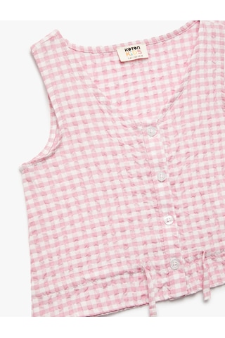 Koton V Yaka Düğmeli Kolsuz Pötikare Bluz Pembe Ekose 5skg60209aw Pembe Ekoseli