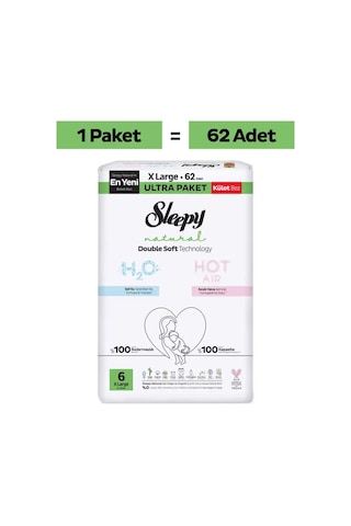 Sleepy Natural Double Soft Ultra Paket Külot Bez 6 Numara Xlarge 62 Adet