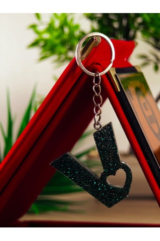 Harfli Anahtarlık Epoksi Kişiye Özel Yapım El Yapımı Harf Anahtarlık Kalp Model Özel Tasarım Hediyelik Ürün Kalp Desenli Simli Anahtarlık Beyaz - Mavi