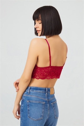 Cottonhill Bordo Dantelli İnce Askılı Kaplı Üçgen Kadın Bralet Büstiyer