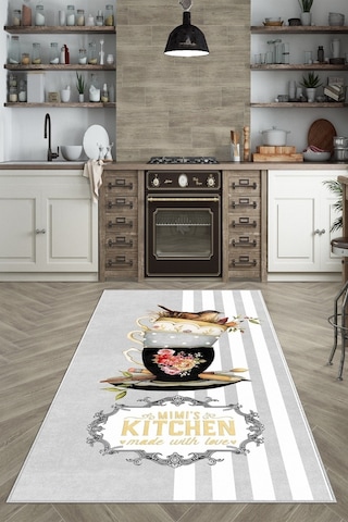 West Home Dijital Baskı Yıkanabilir Kaymaz Taban Mutfak Halısı Wh 436 Grey