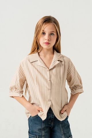 Kız Çocuk Beden Pileli Gömlek 3151 Bej