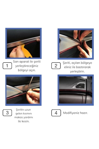 Mavi Araba Oto Trim Dekorasyon Şeridi Kauçuk Elastik Kolay Kurulum 5 Metre Şerit Bant Standart