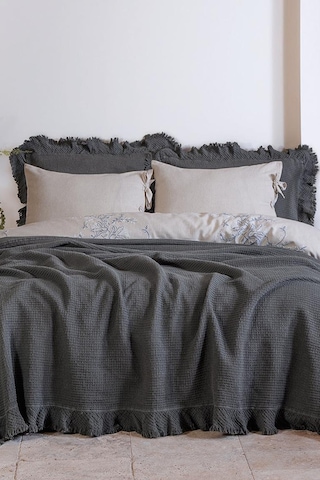 Ecocotton Dina Antrasit Çift Kişilik %100 Organik Pamuk Pike/yatak Örtüsü Antrasit