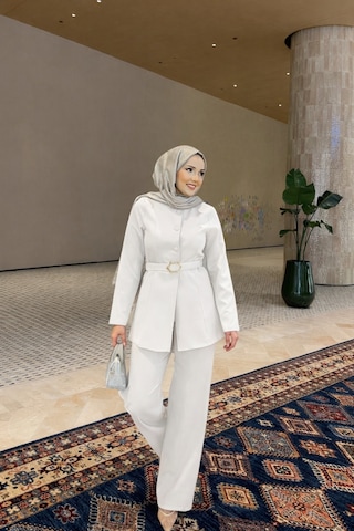 Riella Butik Murillo Tesettür Ceket Takım Beyaz