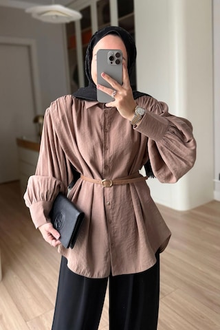 Kahijab Kemerli Vatkalı Gömlek - Camel