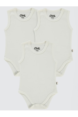 Civil Baby Bebek 3'lü Çıtçıtlı Badi 0-1 Ay Beyaz