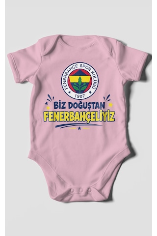 Morivokids Biz Doğuştan Fenerbahçeliyiz Kısa Kollu Bebek Body %100 Pamuk Koyu Pembe