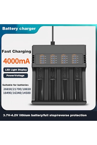 Xuweiwei Siyah 3 7v Li İon Ve Ni Mh Ni Cd Piller İcin 26650 21700 14500 Aa Aaa C Agir Hizmet Tipi Coklu Portlu Hizli Sarj Cihazi