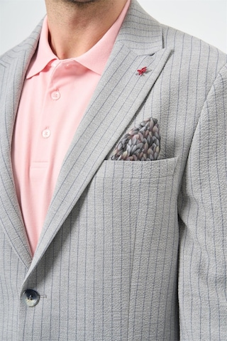 İmza Gri Çizgili Gofreli Kırlangıç Yaka Likralı 6 Drop Slim Fit Dar Kesim Klasik Ceket 1002240111 Gri