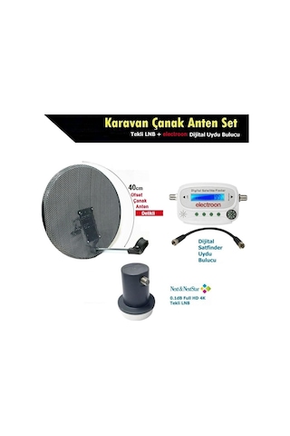 Antenci 40cm Delikli Karavan Çanak Anten Seti + Next Tekli Lnb + Electroon Dijital Uydu Bulucu