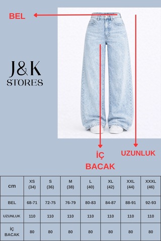 J&kstores Baggy Salaş Pocket Bol Paça Retro Görünümlü Jean Kar Mavi