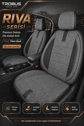 Renault Kangoo 1997-2008 Uyumlu Riva Serisi 2+1 Ticari Ortopedik Tay Tüyü Koltuk Kılıfı Füme Siyah