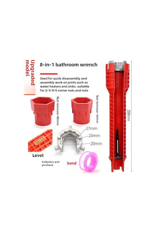 Geeksen Banyo Tesisatı Tamiri İçin Çok Fonksiyonlu Geniş Açılı Kısa Saplı Su Deposu Kurulum Aleti 8'li Su Deposu Anahtarı