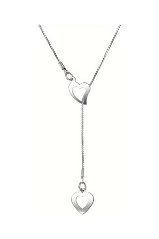 Y Şekilli Aşk Kalp İpli Ayarlanabilir Zincir Kolye Gümüş
