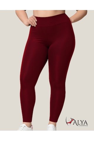 Toparlayıcı Yüksek Bel Kadın Günlük Spor Parlak Tayt Bordo