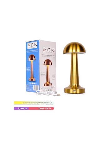 ACK Şarjlı Dokunmatik LED Masa Lambası, Dimlenebilir, Gold