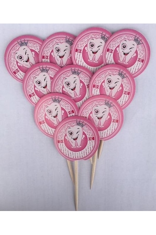 20 Adet Ilk Dişim Diş Buğdayım Kız Konseptli Pembe Sunum Kürdanı