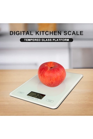 Fosenze Beyaz Mutfak Dijital Terazi - 5kg/1g Hassas Sensör, Cam Platform, Birim Dönüştürme, Taşma Göstergesi Pil Dahil Değil Çok Renkli