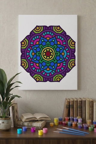 Kalın Çizgili Mandala Ahşap Boyama Seti 40x50 Cm