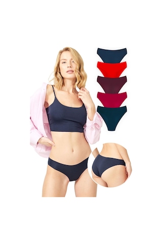 Basic İz Yapmayan Lazer Kesim Kadın Bikini Külot 5'li Paket - 2 Model2 Çok Renkli