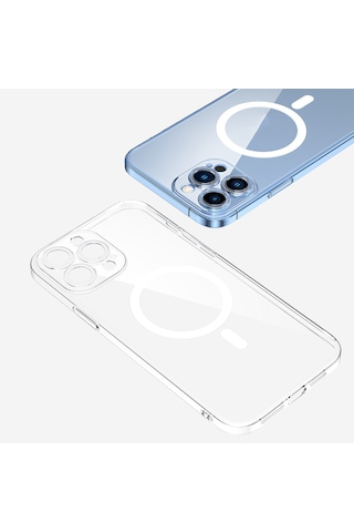 Apple Uyumlu iPhone 13 Pro Max Kamera Korumalı M-safe Şarj Özellikli Şeffaf Mkst London Silikon Kapak - Şeffaf Şeffaf