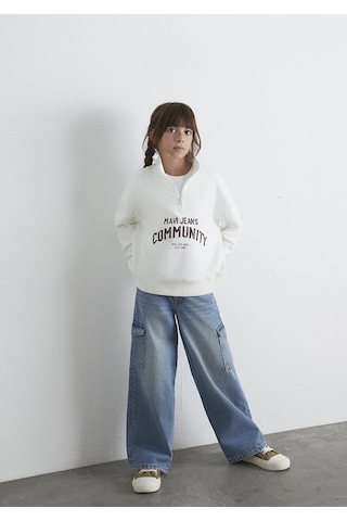 Mavi - Baskılı Yarı Fermuarlı Ekru Sweatshirt 7s10130-70057 Ekru