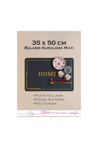 35x50 Bulaşık Matı, Bulaşık Kurutma Matı, Süper Emici Bulaşıklık, Tezgah Üstü Mat Siyah
