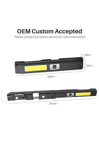 Profesyonel Oto Tamirci Işığı - 180 Derece Dönebilen Mıknatıslı Cob Led Fener Beyaz - Siyah