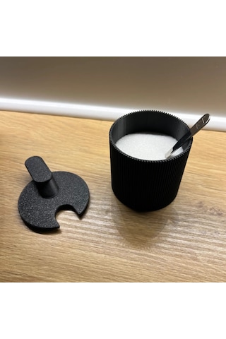 3d Baskı 2li Kaşıklı Şekerlik Baharatlık Seti Kapaklı Fitilli Dekoratif Mutfak Sunum Kabı 7x7 Cm Çok Renkli