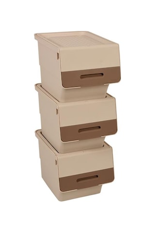 Freebox 12 Litre Krem Kahve Tekerlekli 3 Lü Set Organizer Toplam 36 Litre Kapasite Beyaz