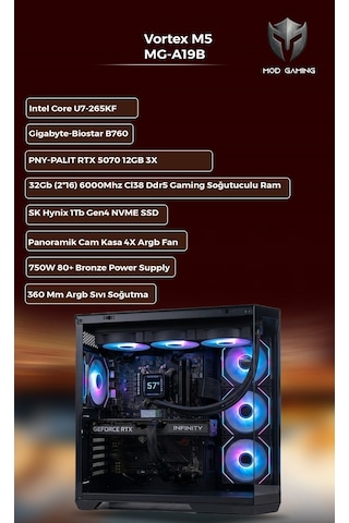 Mod Gaming Apex Ultra 7 265KF 32 GB 1 TB SSD RTX5070 Free Dos Oem Paket Masaüstü Oyuncu Bilgisayarı