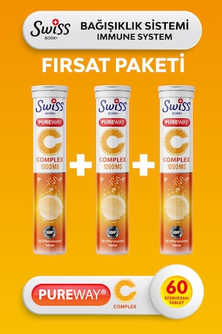 Swiss Bork C Vitamini 1000 Mg Çinko D3 K2 İçeren 20 Efervesan Tablet 3 Lü Avantaj Paket