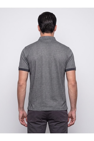 Siyah Mikro Desenli Regular Fit Erkek Polo Yaka Tişört