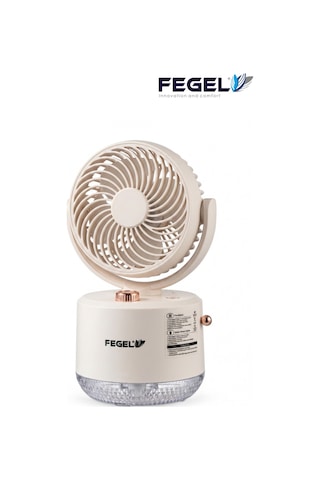 Fegel FG-03 Masaüstü Şarjlı Nemlendiricili Otomatik Dönüşlü LED Işıklı Fan