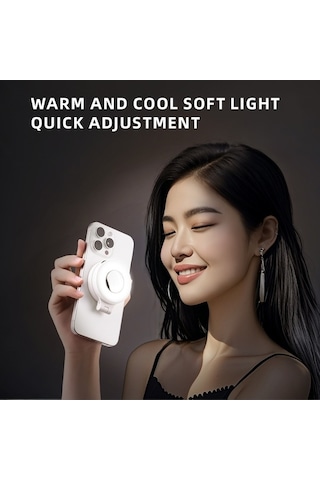 Tongxida Magnetik Dolgu Işığı, Selfie Işığı, Güç Bankası, Magsafe Uyumlu, Dönme Stand, Beyaz Beyaz