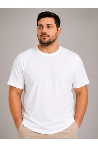 Barlashive Erkek Battal Big Size Basic Tişört Bisiklet Yaka Rahat Kalıp T-shirt - Beyaz Çok Renkli