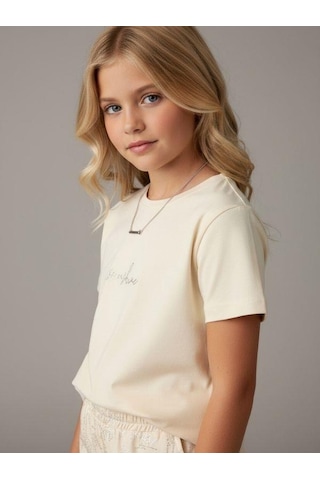 Zekids Kız Çocuk Sunshine Yazılı Tasarım T-shirt-16977 Krem