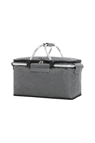 Katlanır Piknik Sepeti Oxford Kumaş Yalıtımlı Sepet Çok Fonksiyonlu Piknik Çantası-gri Gri