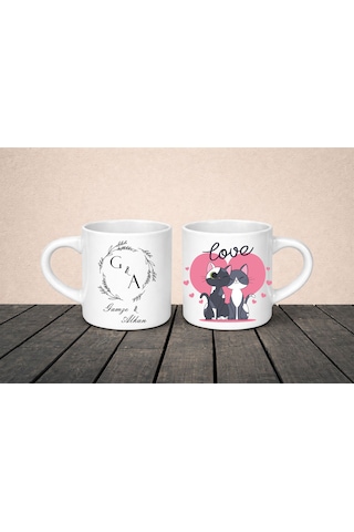 Kişiye Özel Baş Harf Ve İsimli & Kedi Figürlü Nescafe Fincanı Beyaz